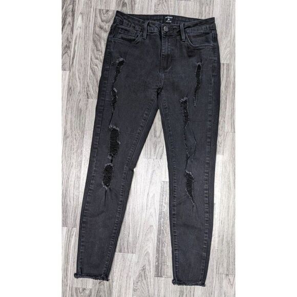 Just Black Womens Size 26 Pockets Fringe Hem Distressed Black Denim Jeans - Picture 1 of 11